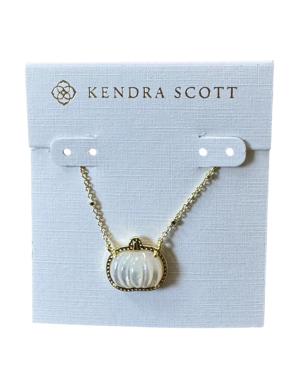 NWOT Kendra Scott White Pumpkin Gold Pendant Necklace in Ivory Mother-of-Pearl